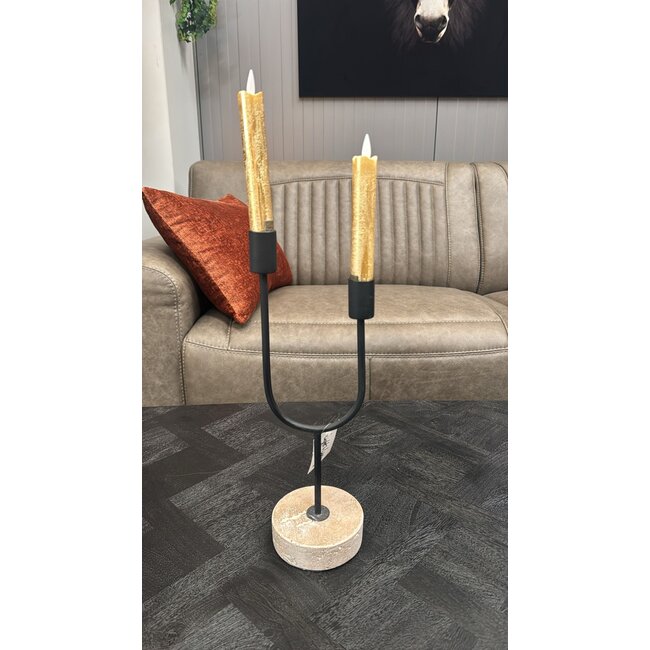 PTMD LED Dinerkaars rustiek goud beweegbare vlam 2 stuks - kort model