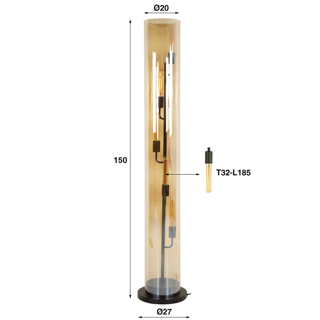 WoonStijl Vloerlamp 5L tube amber glas
