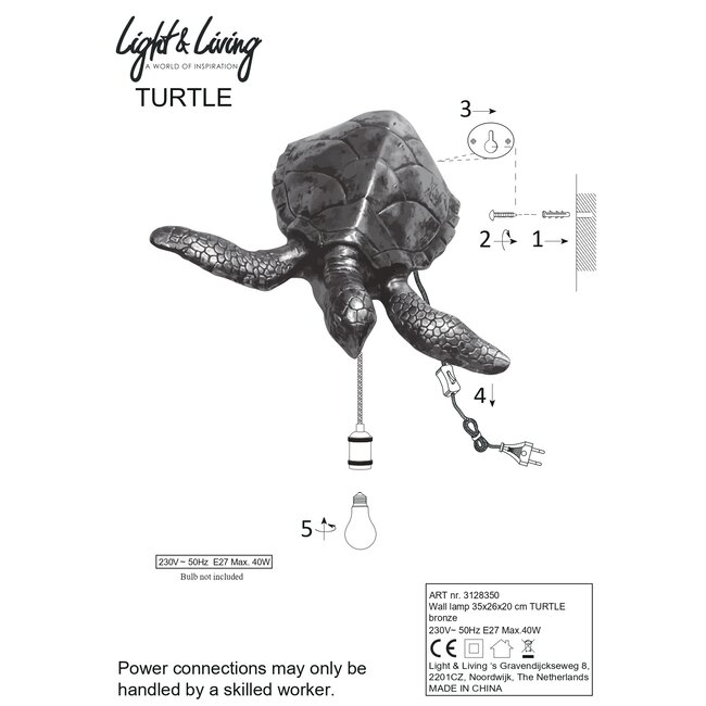 Light en Living Wandlamp 35x26x20 cm TURTLE brons