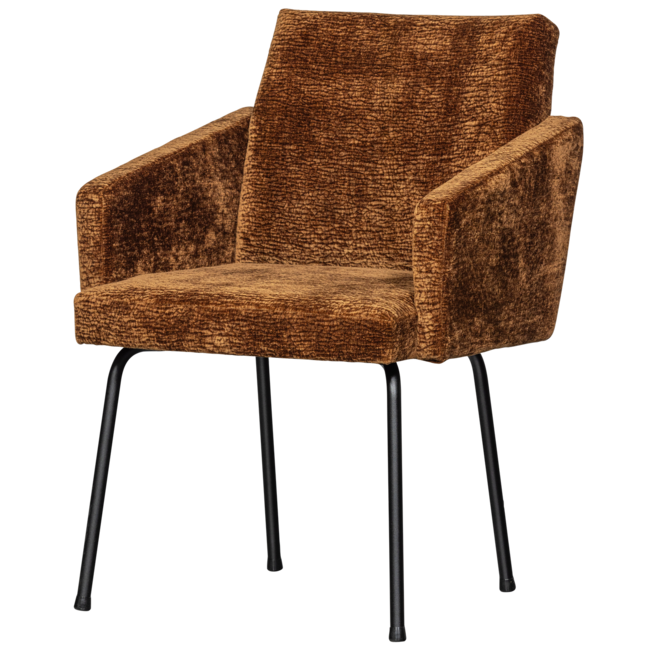 Woood MOUNT eetkamerstoel met armleuning 3D chenille midden bruin