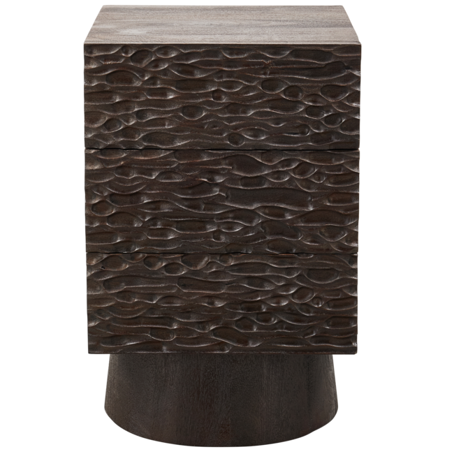 Woood CRUMBLE carved nachtkastje met lades mango hout walnoot