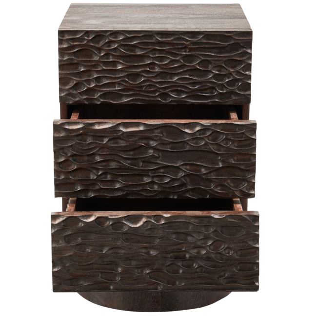 Woood CRUMBLE carved nachtkastje met lades mango hout walnoot