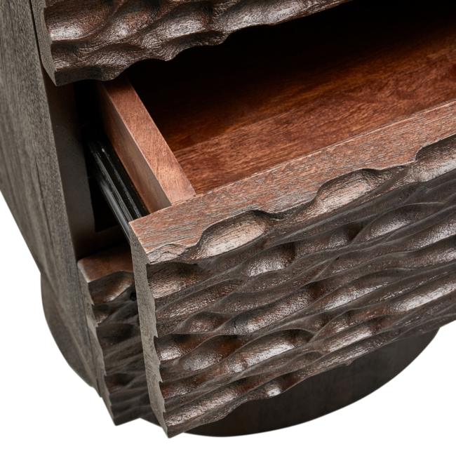 Woood CRUMBLE carved nachtkastje met lades mango hout walnoot