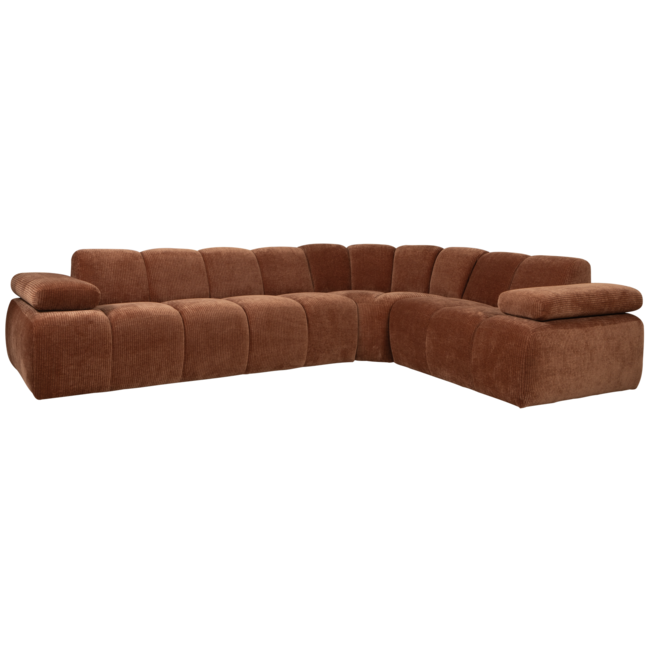 Woood MOJO hoekbank rechts geweven ribstof roestbruin