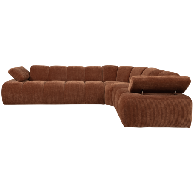 Woood MOJO hoekbank rechts geweven ribstof roestbruin