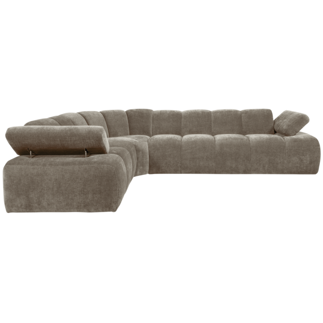 Woood MOJO hoekbank links geweven ribstof donker zand