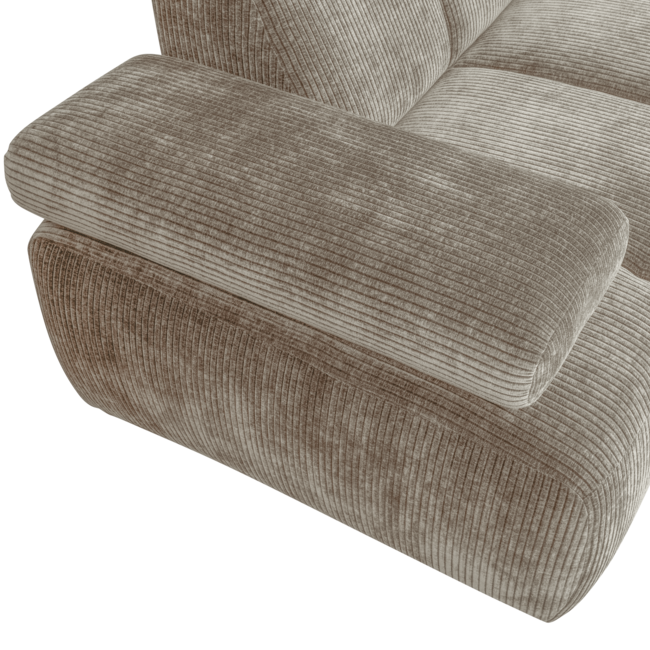 Woood MOJO hoekbank rechts geweven ribstof donker zand