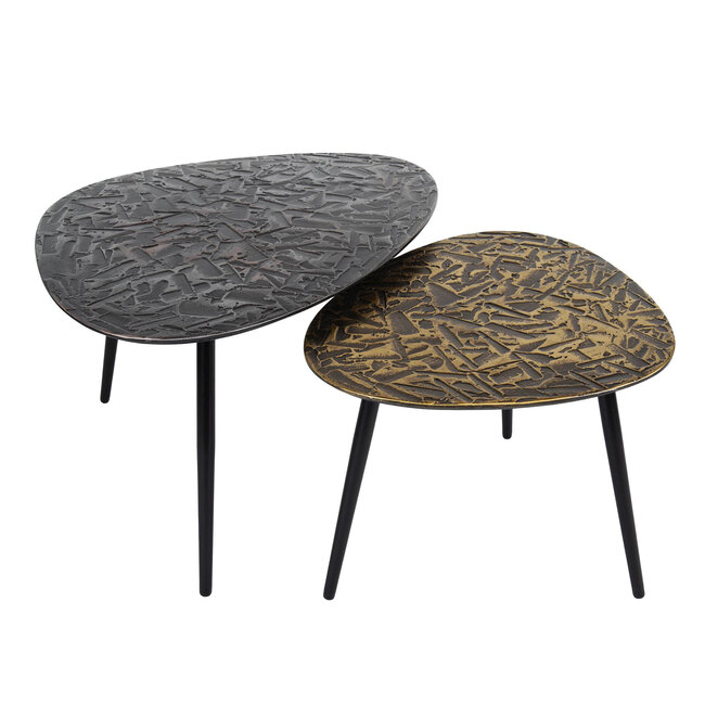 WoonStijl Salontafel set van 2 driehoekig patina metal