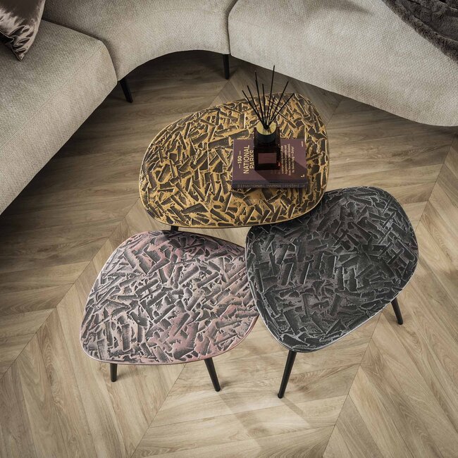 WoonStijl Salontafel set van 3 vierhoekig patina metal