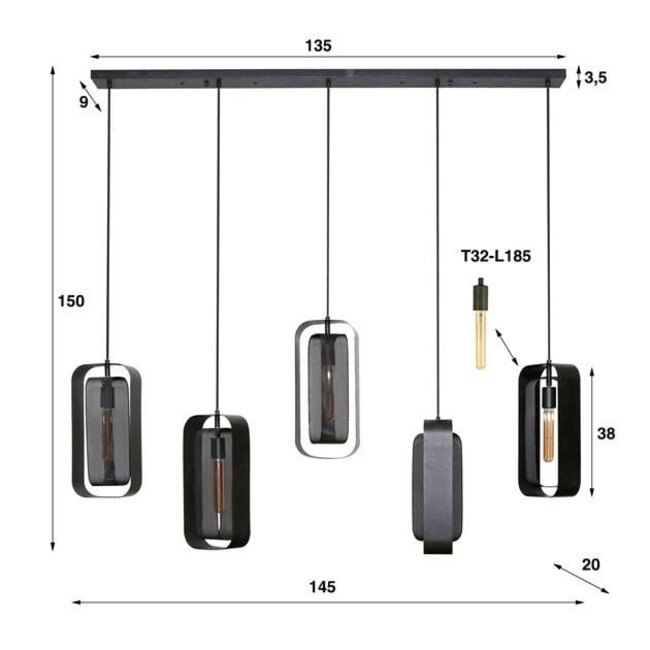 WoonStijl Hanglamp 5L mesh rotate