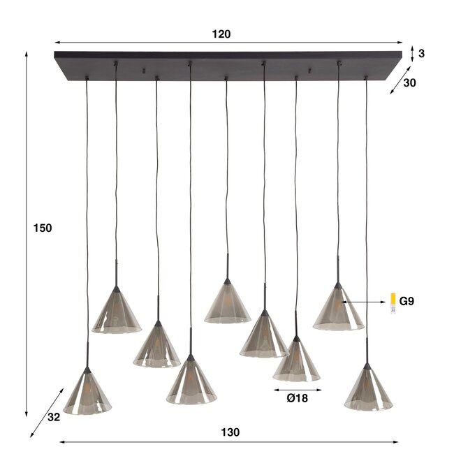 WoonStijl Hanglamp 5+4 tapse kap glas (G9)