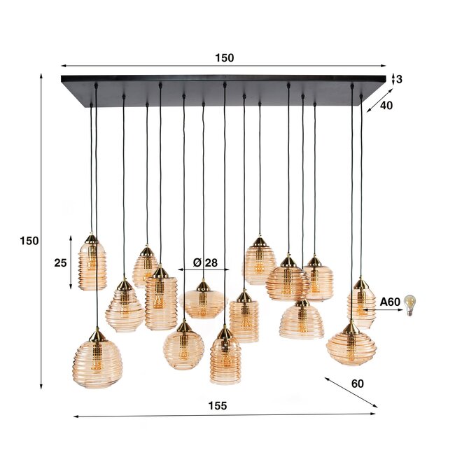 WoonStijl Hanglamp 5+5+5 rib glass