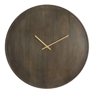 Light en Living Klok Ø56 cm VETI mango hout donker bruin+goud