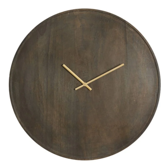 Light en Living Klok Ø56 cm VETI mango hout donker bruin+goud