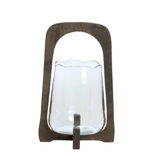 Light en Living Windlicht Ø21,5x35 cm ANOSY glas helder+hout mat d bruin
