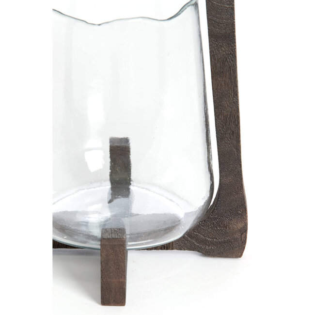 Light en Living Windlicht Ø21,5x35 cm ANOSY glas helder+hout mat d bruin