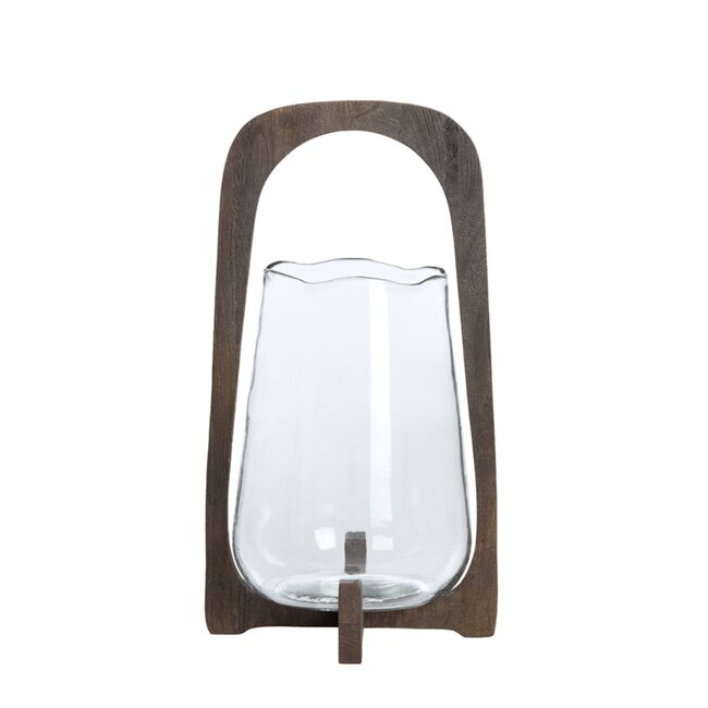 Light en Living Windlicht Ø26x48 cm ANOSY glas helder+hout mat donkerbruin
