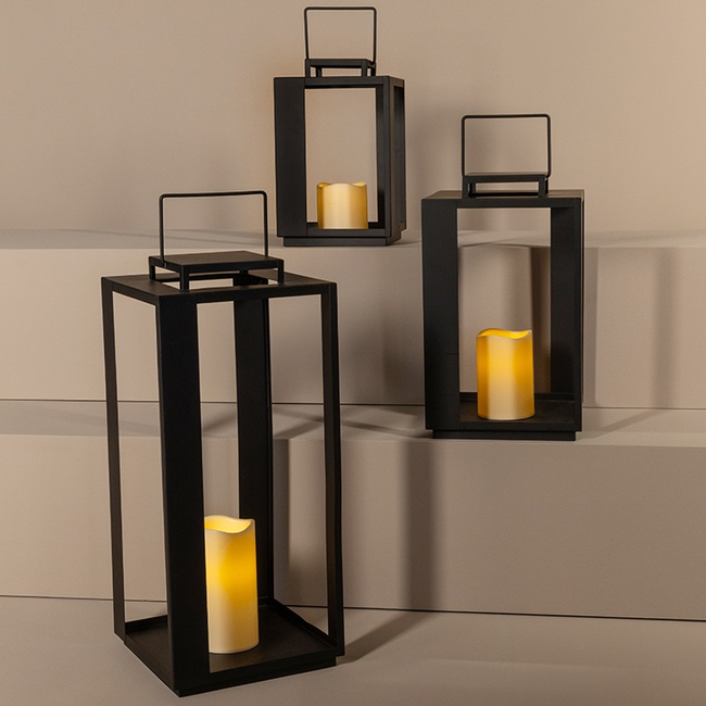 Countryfield Lantaarn met LED kaars Rennes zwart / wit outdoor S