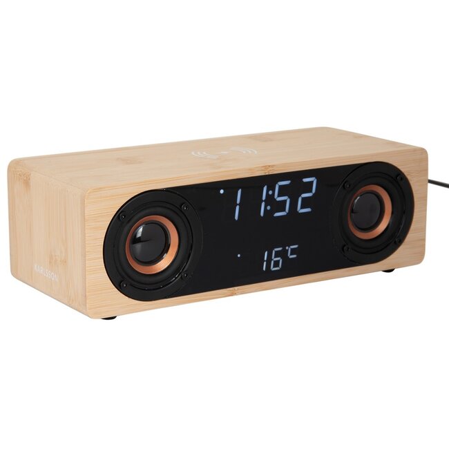 Karlsson Alarmklok Classic BT speaker met telefoonoplader bamboo