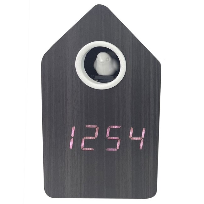 Karlsson Alarmklok Cuckoo LED zwart hout veneer