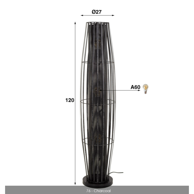 WoonStijl Vloerlamp 120 3L cylinder mesh / Charcoal