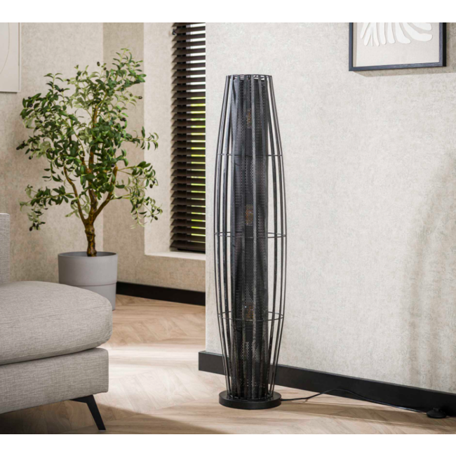 WoonStijl Vloerlamp 120 3L cylinder mesh / Charcoal