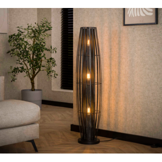 WoonStijl Vloerlamp 120 3L cylinder mesh / Charcoal