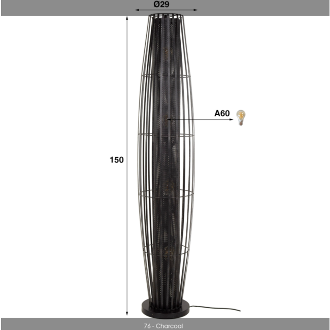WoonStijl Vloerlamp 150 4L cylinder mesh / Charcoal