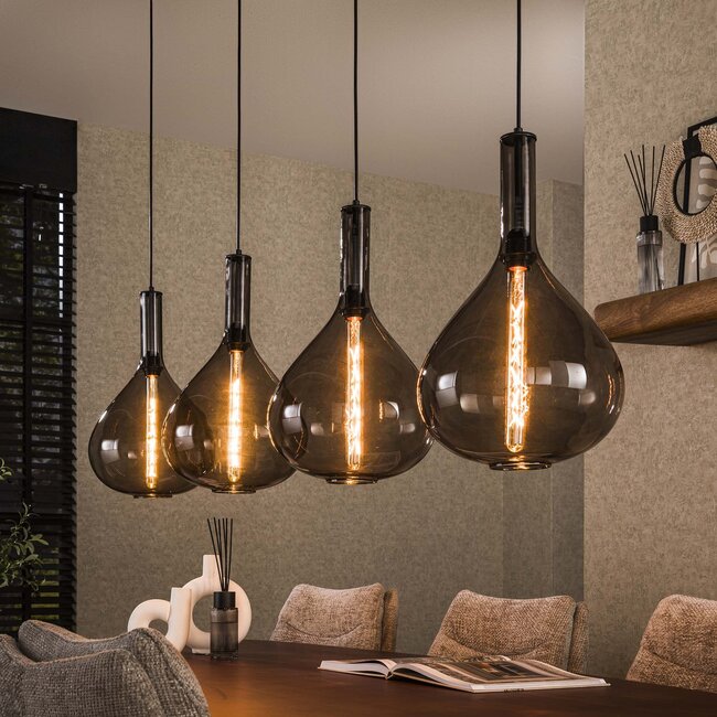 WoonStijl Hanglamp Drop smoke glass met 4 lampen