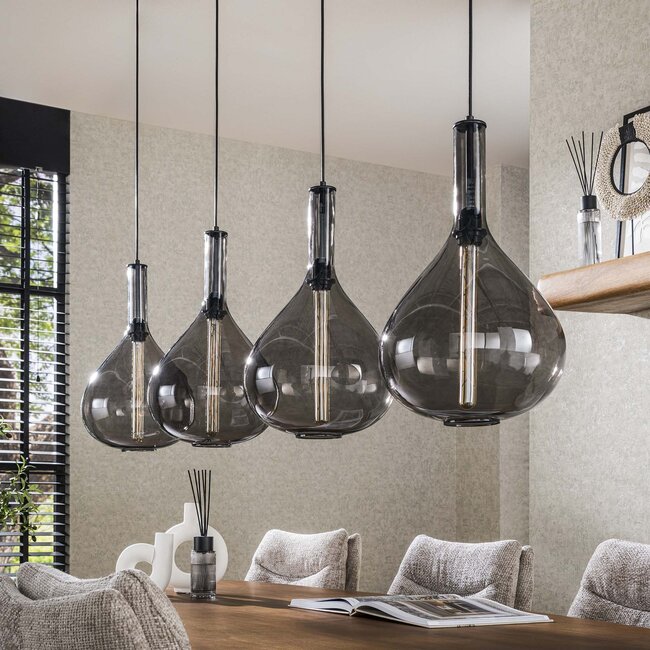 WoonStijl Hanglamp Drop smoke glass met 4 lampen
