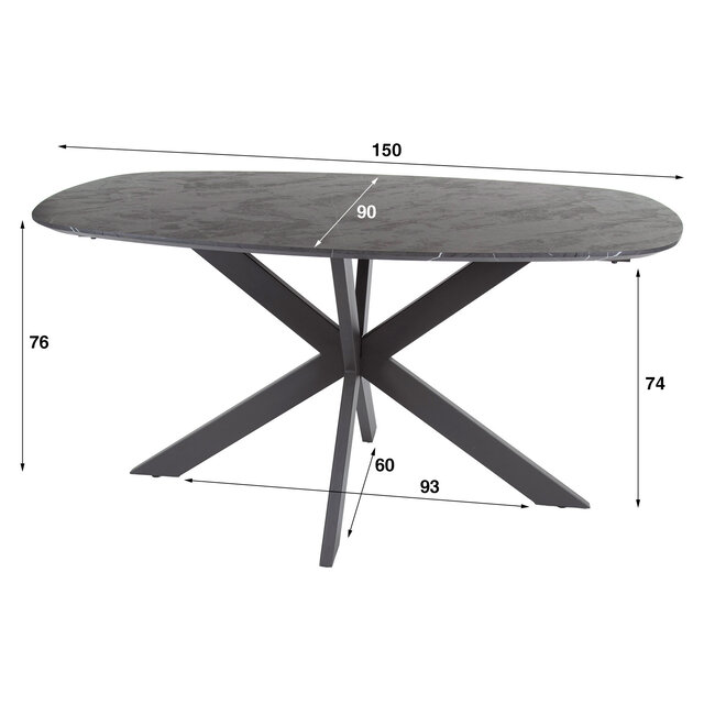 WoonStijl Eetkamertafel 150 deens ovaal zwart bruin