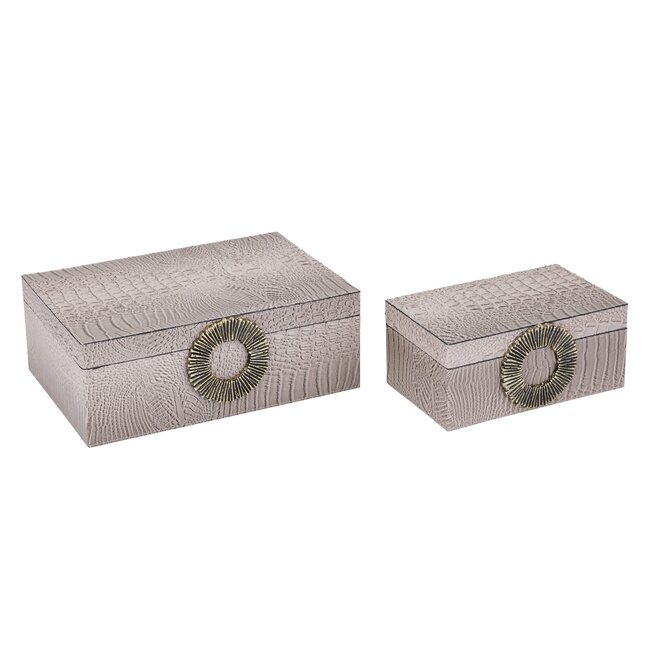 PTMD Opbergbox Hazael Beige vegan leer set van 2