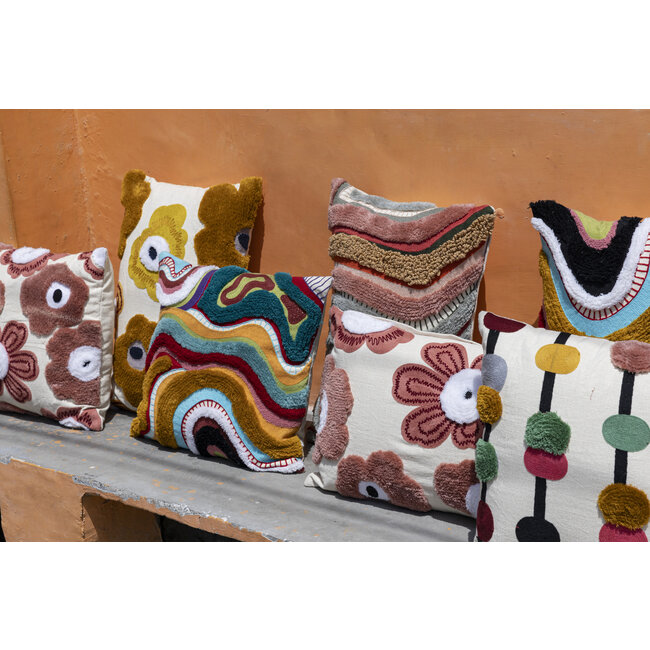 PTMD Kussen Primuse bloemen roze vierkant