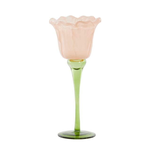 Light en Living Theelicht op voet Ø10,5x22,5 cm FLOWALY glas groen+peach
