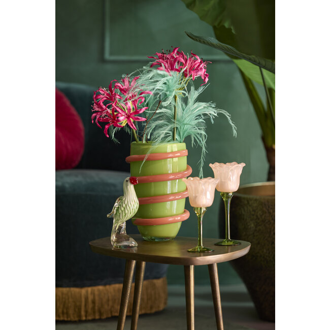 Light en Living Theelicht op voet Ø10,5x22,5 cm FLOWALY glas groen+peach