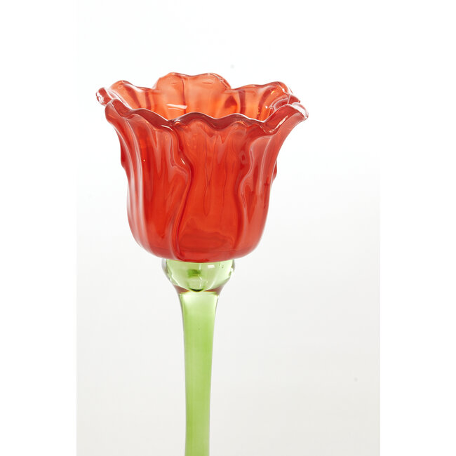 Light en Living Theelicht op voet Ø10,5x22,5 cm FLOWALY glas groen+rood