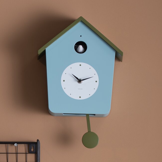 Karlsson Wandklok Cuckoo licht misty blauw met army groen