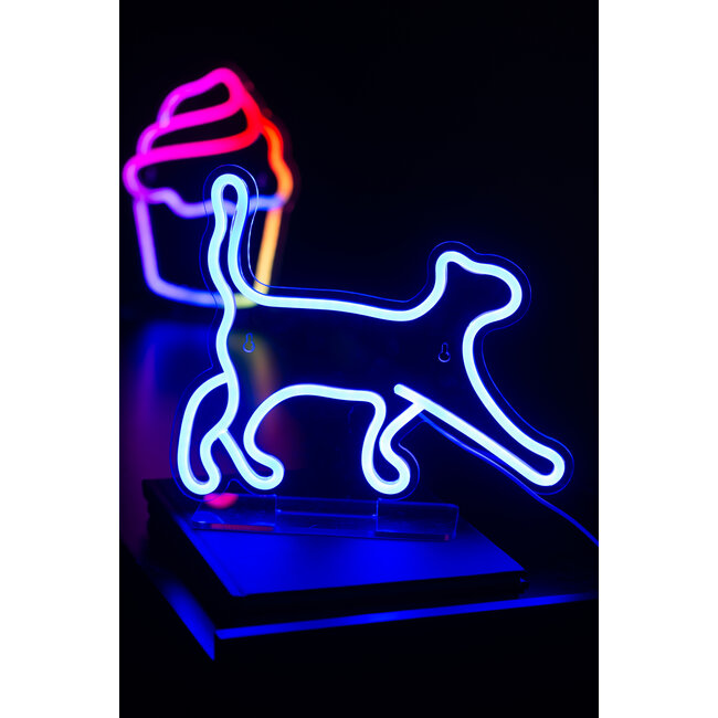 Leitmotiv Neon licht Lopende kat blauw