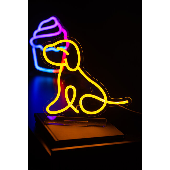 Leitmotiv Neon licht Zittende hond geel