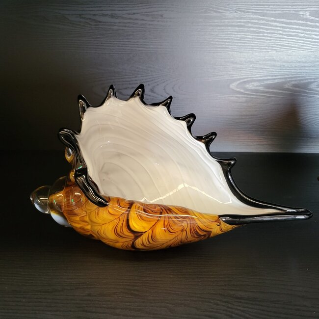 Light en Living Ornament 28x12x16 cm SHELL glas  bruin-brons+wit