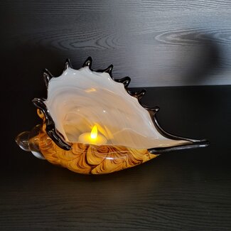 Light en Living Ornament 28x12x16 cm SHELL glas  bruin-brons+wit