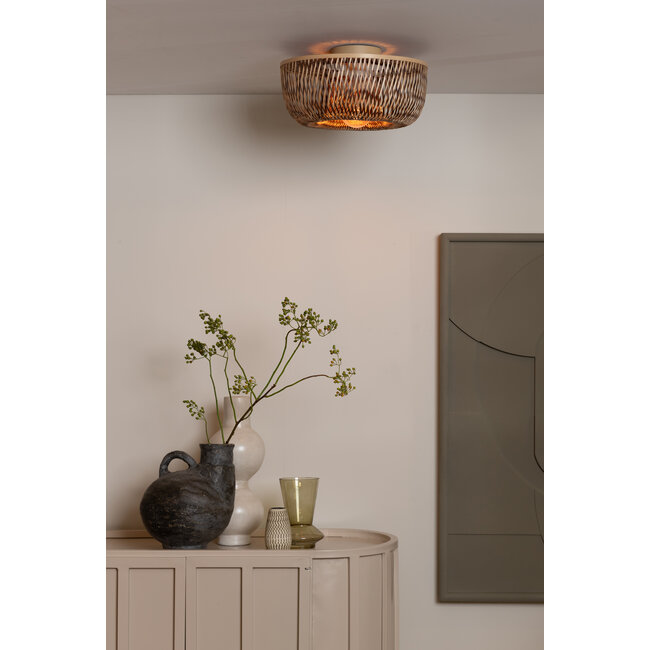 Good&Mojo Plafondlamp Barbados bamboe/halfrond kap ø35xh.15cm naturel/bruin