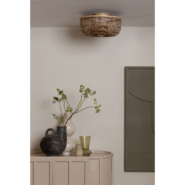 Good&Mojo Plafondlamp Barbados bamboe/halfrond kap ø35xh.15cm naturel/bruin