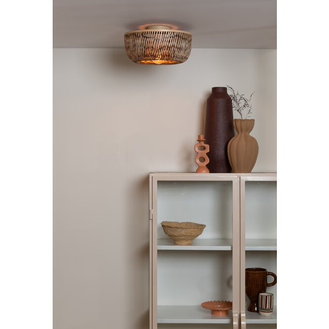 Good&Mojo Plafondlamp Barbados bamboe/halfrond kap ø35xh.15cm naturel/bruin