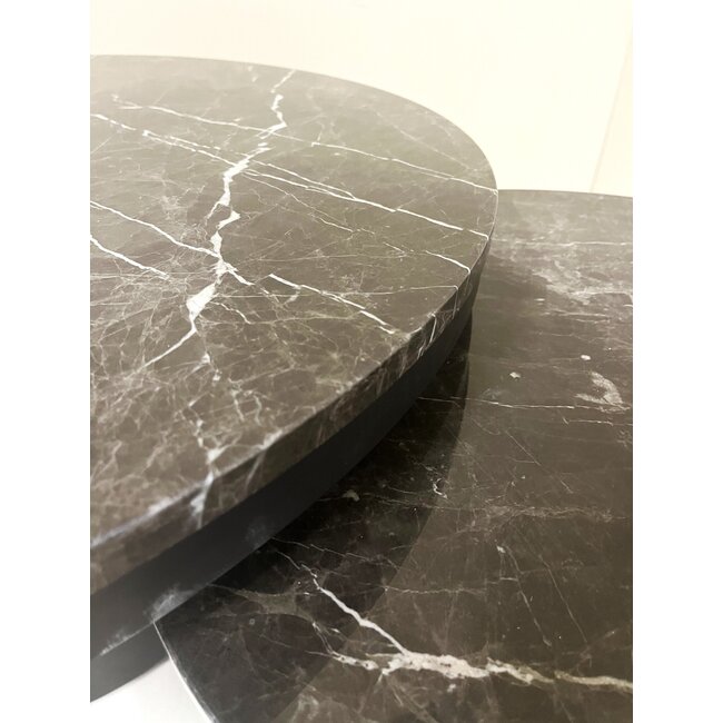 PTMD Salontafel Bregt hoog Ø 90 cm bruin marmer met grijs onderstel