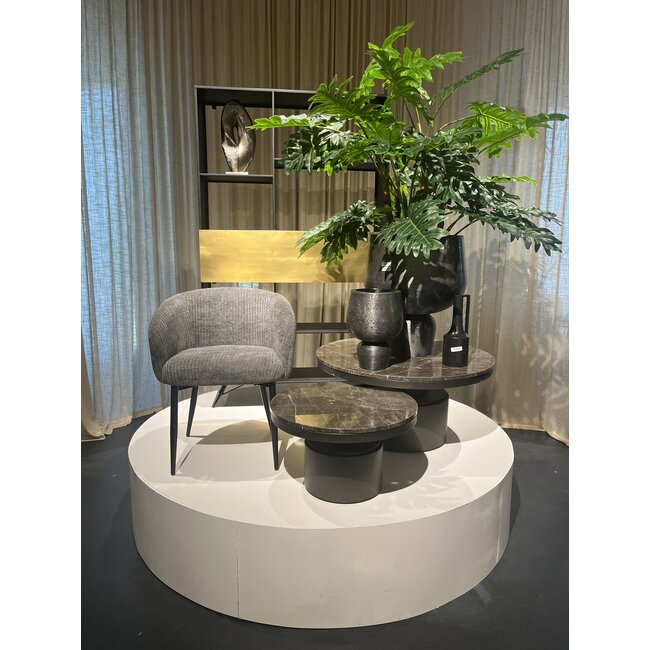 PTMD Salontafel Bregt hoog Ø 90 cm bruin marmer met grijs onderstel