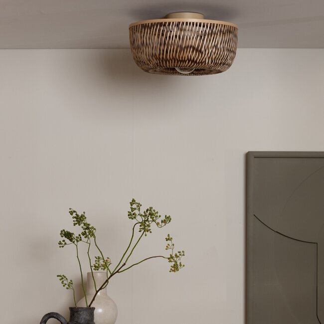 Good&Mojo Plafondlamp Barbados bamboe/halfrond kap ø35xh.15cm naturel/bruin