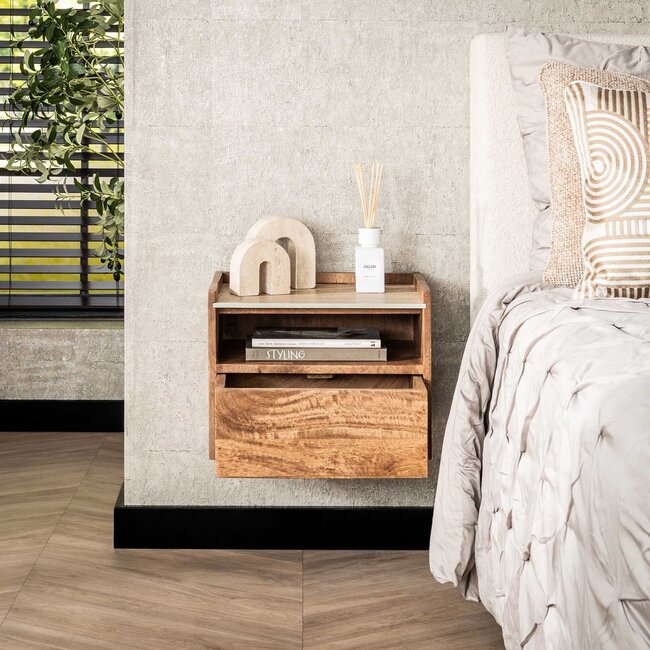 WoonStijl Nachtkastje hangend open vak Nuovo travertin