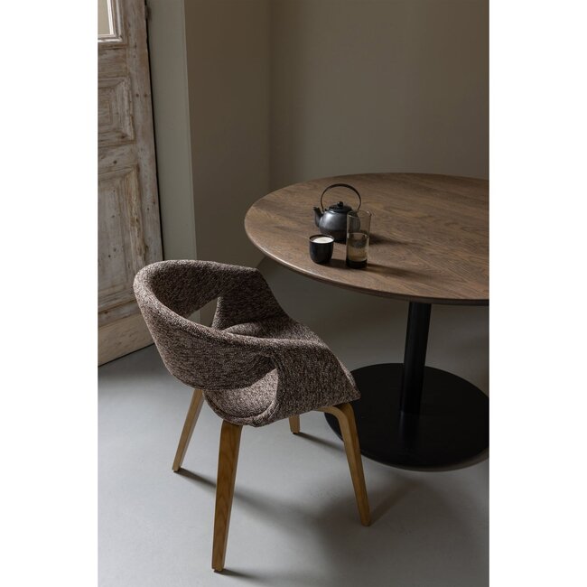 Woood Yossi eetkamerstoel bruin met houten poot naturel