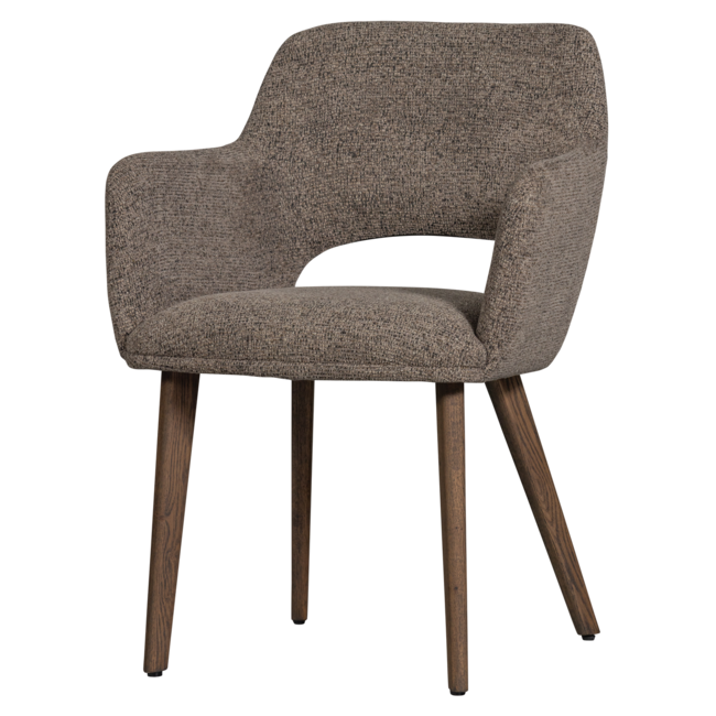 Woood Murat eetkamerstoel taupe met houten poot mystic brown